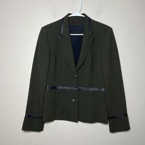 Simon Chang 2 Button Blazer Green Leather Accent No Tag Women’s Size Medium